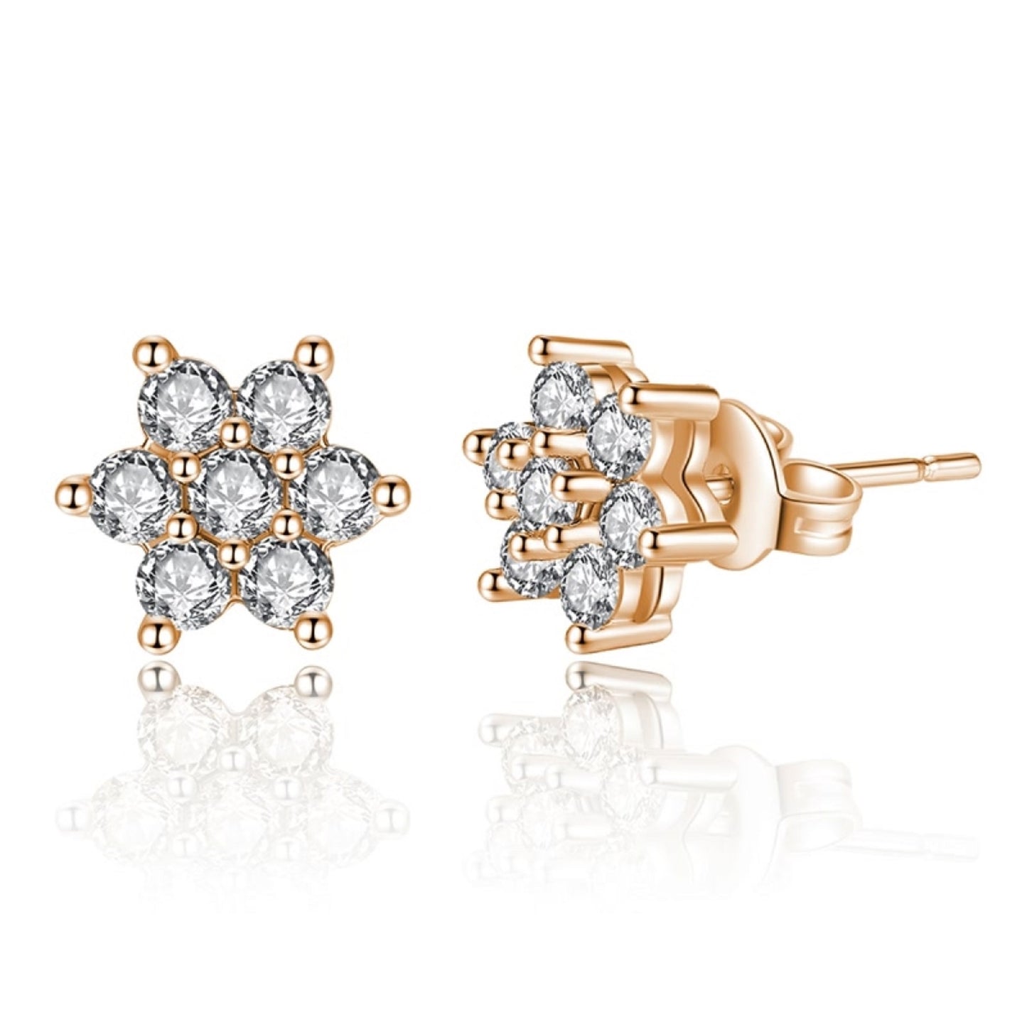 Sparkling Crystals Women Rosegold Flower Stud Earrings
