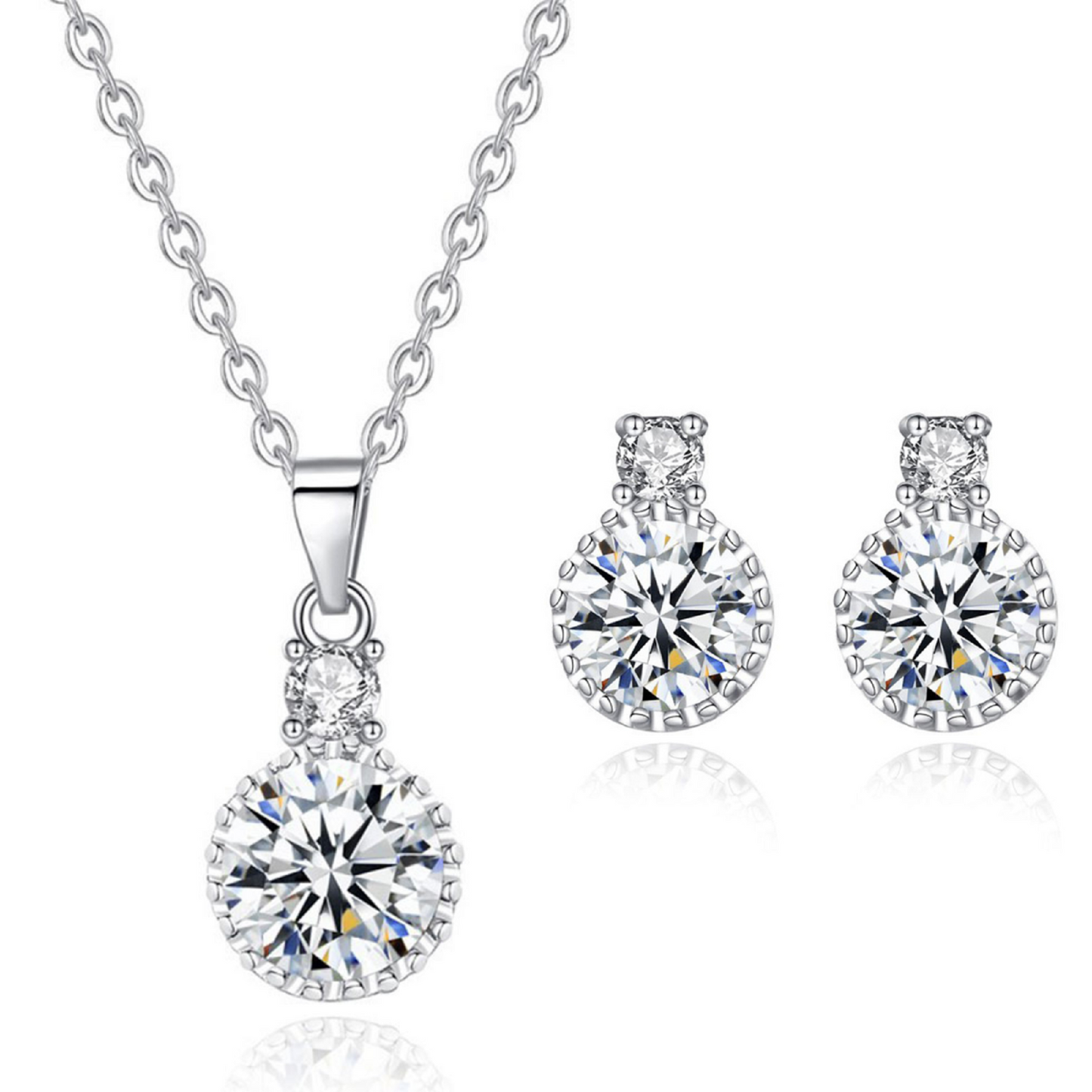 Elegant Sparkling Round Crystal Pendant Necklace and Stud Earrings Set