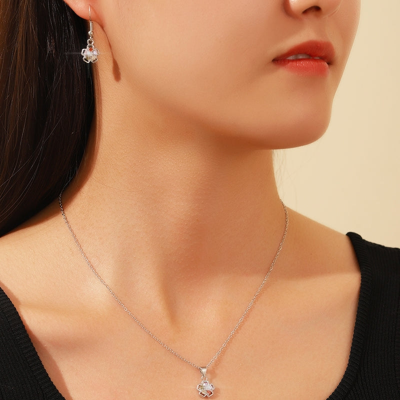 Silver Tone Multi-colour Daisy Crystal Pendant Necklace And Earrings Set