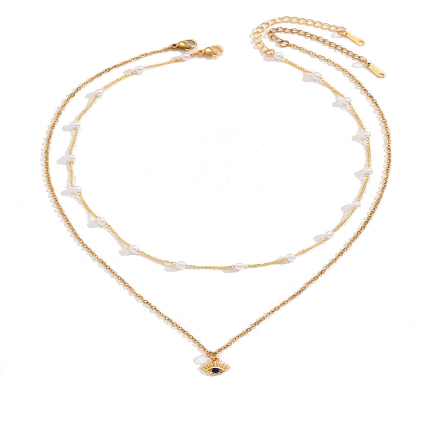 Beautiful Blue Eye and Pearl Necklaces Set in Gold Tone