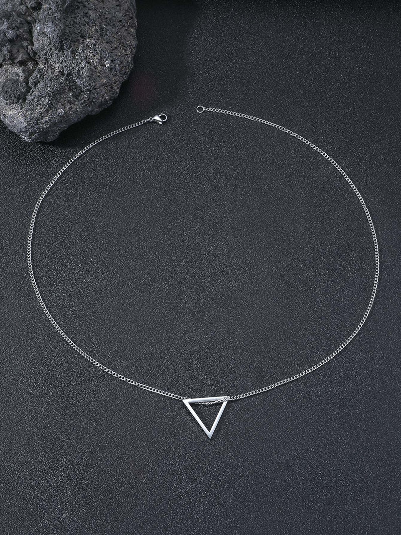 Unisex Silver Tone Simply Triangle Pendant Necklace