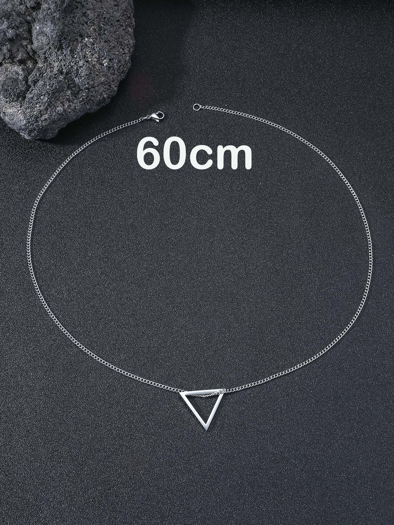 Unisex Silver Tone Simply Triangle Pendant Necklace