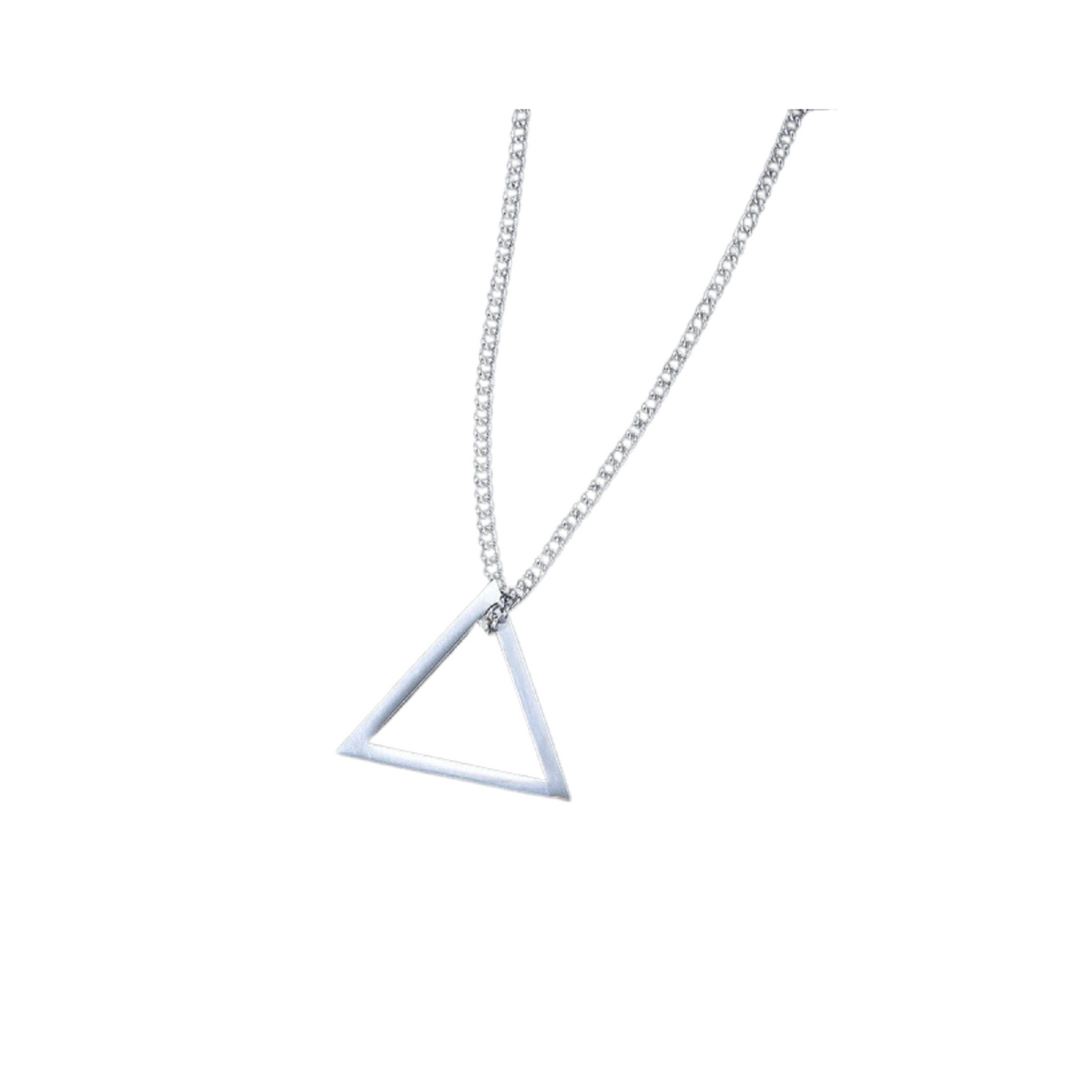 Unisex Silver Tone Simply Triangle Pendant Necklace