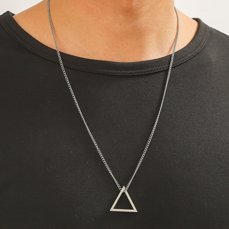 Unisex Silver Tone Simply Triangle Pendant Necklace