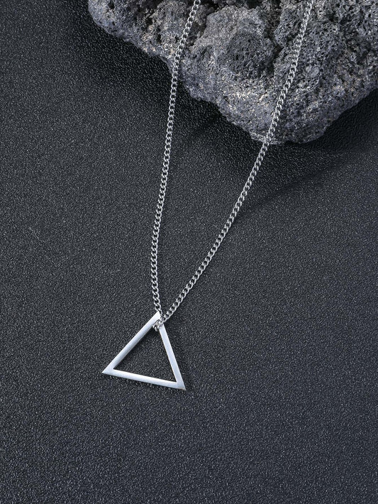Unisex Silver Tone Simply Triangle Pendant Necklace