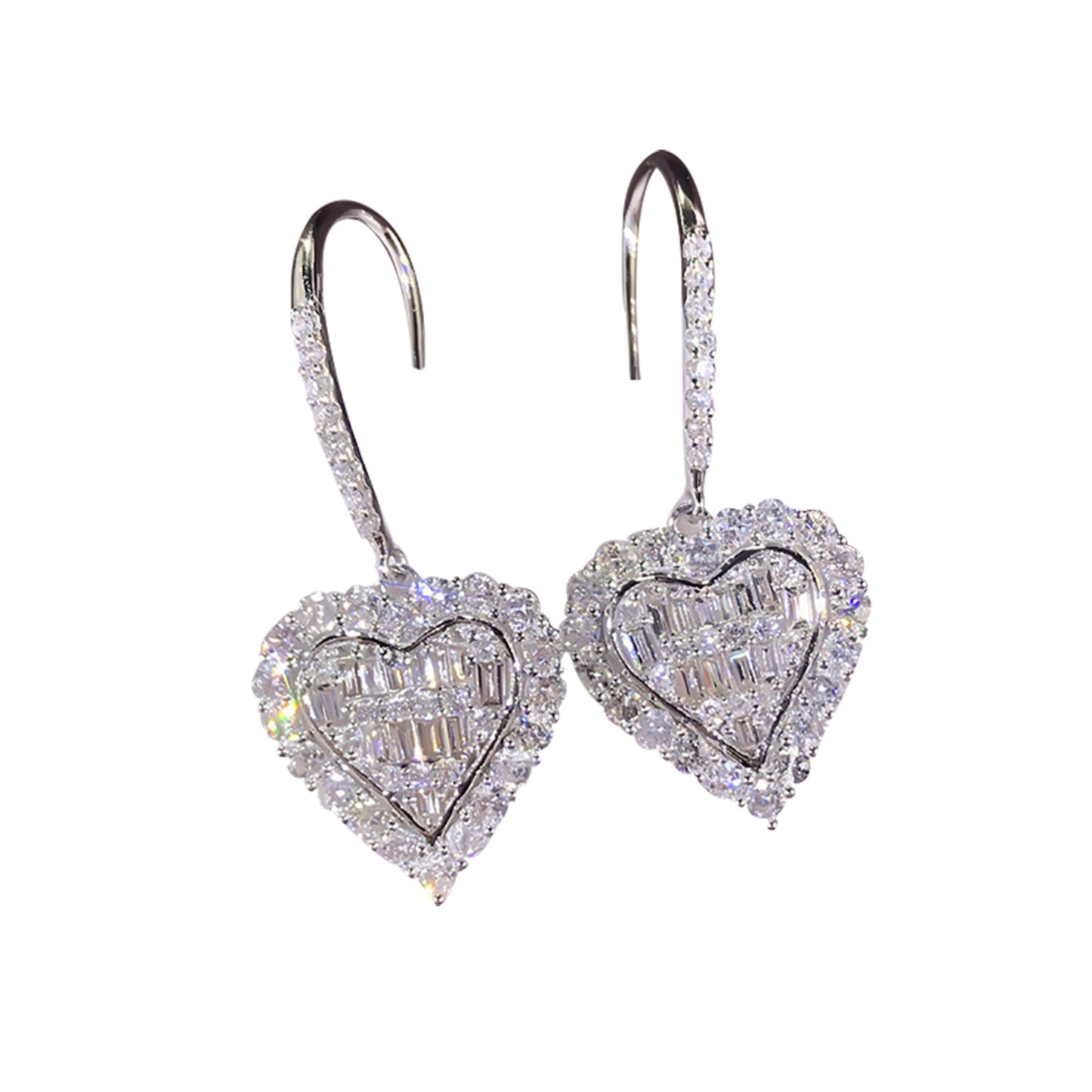 Beautiful Diamond Heart Shape Crystal Silver Earrings