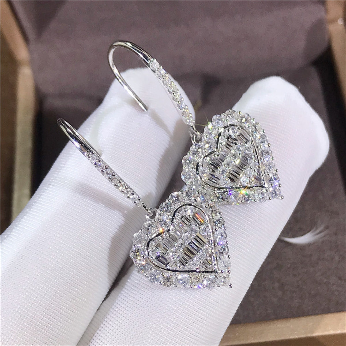 Beautiful Diamond Heart Shape Crystal Silver Earrings