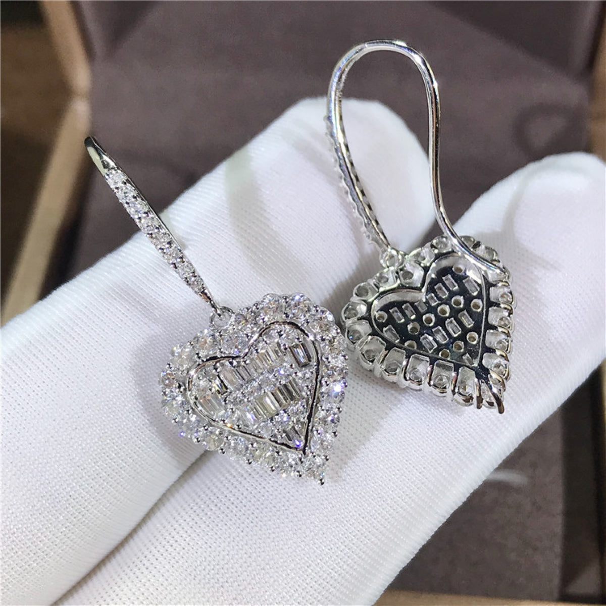 Beautiful Diamond Heart Shape Crystal Silver Earrings