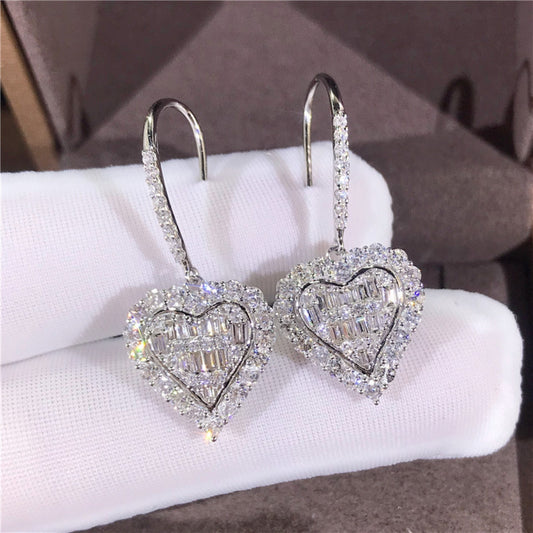 Beautiful Diamond Heart Shape Crystal Silver Earrings