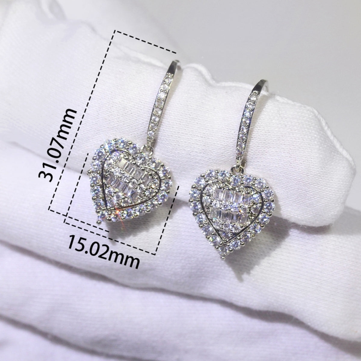 Beautiful Diamond Heart Shape Crystal Silver Earrings