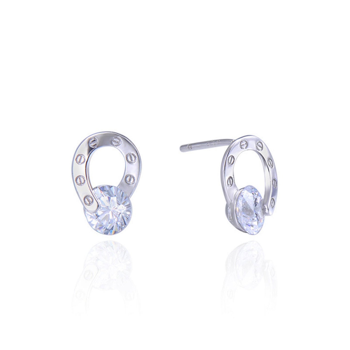 Fashionable Central Diamond Women Silver Earrings