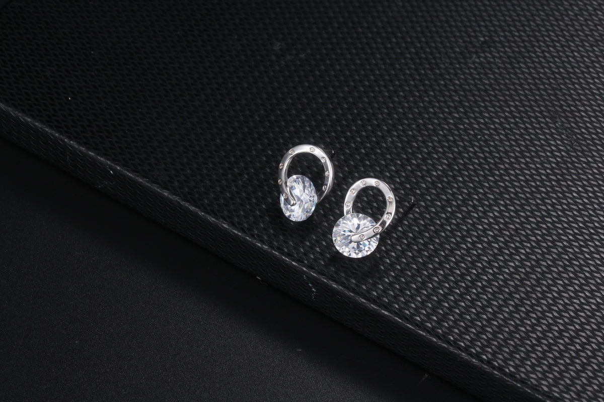 Fashionable Central Diamond Women Silver Earrings