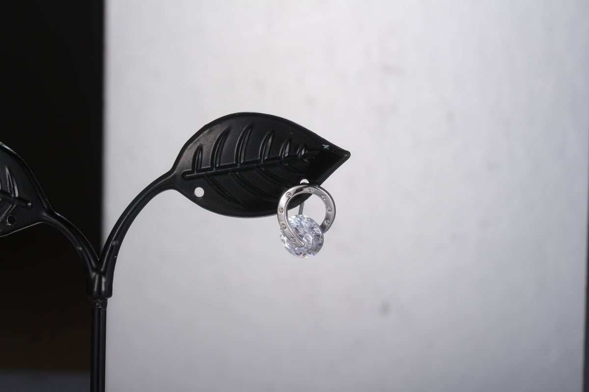 Fashionable Central Diamond Women Silver Earrings