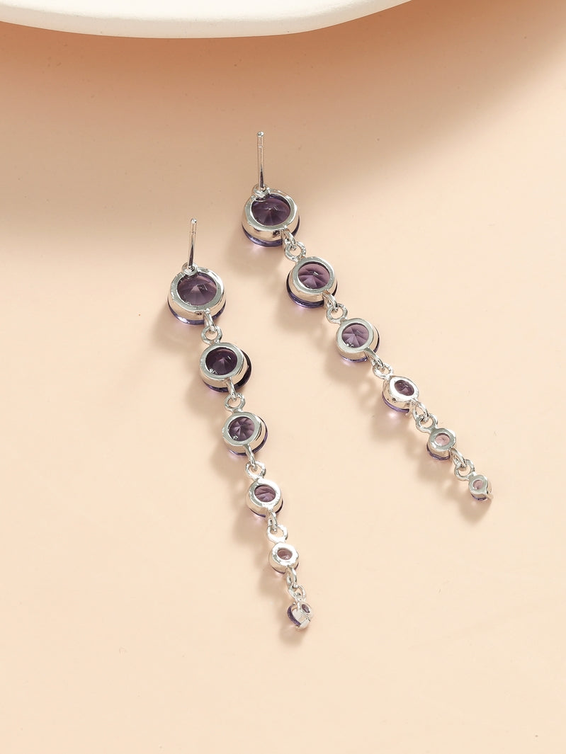 Round Purple Crystal Dangle Drop Chain Earrings