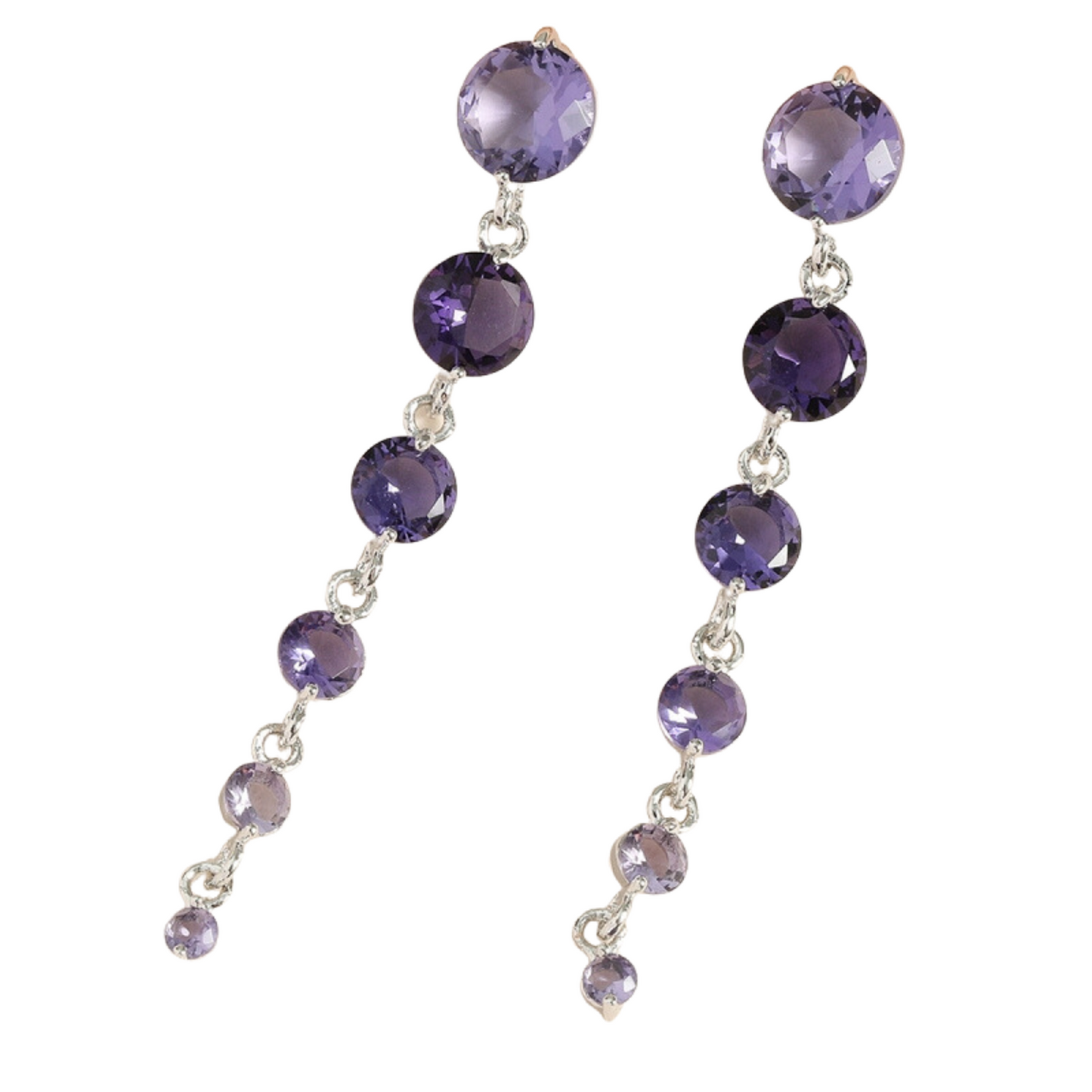 Round Purple Crystal Dangle Drop Chain Earrings