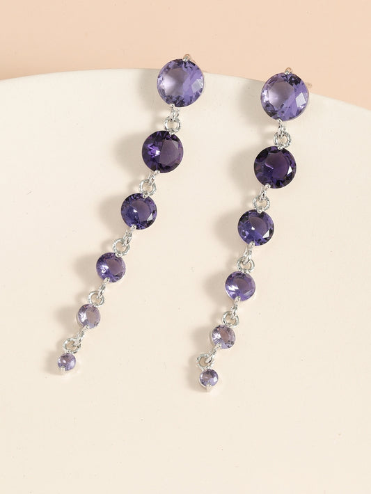 Round Purple Crystal Dangle Drop Chain Earrings