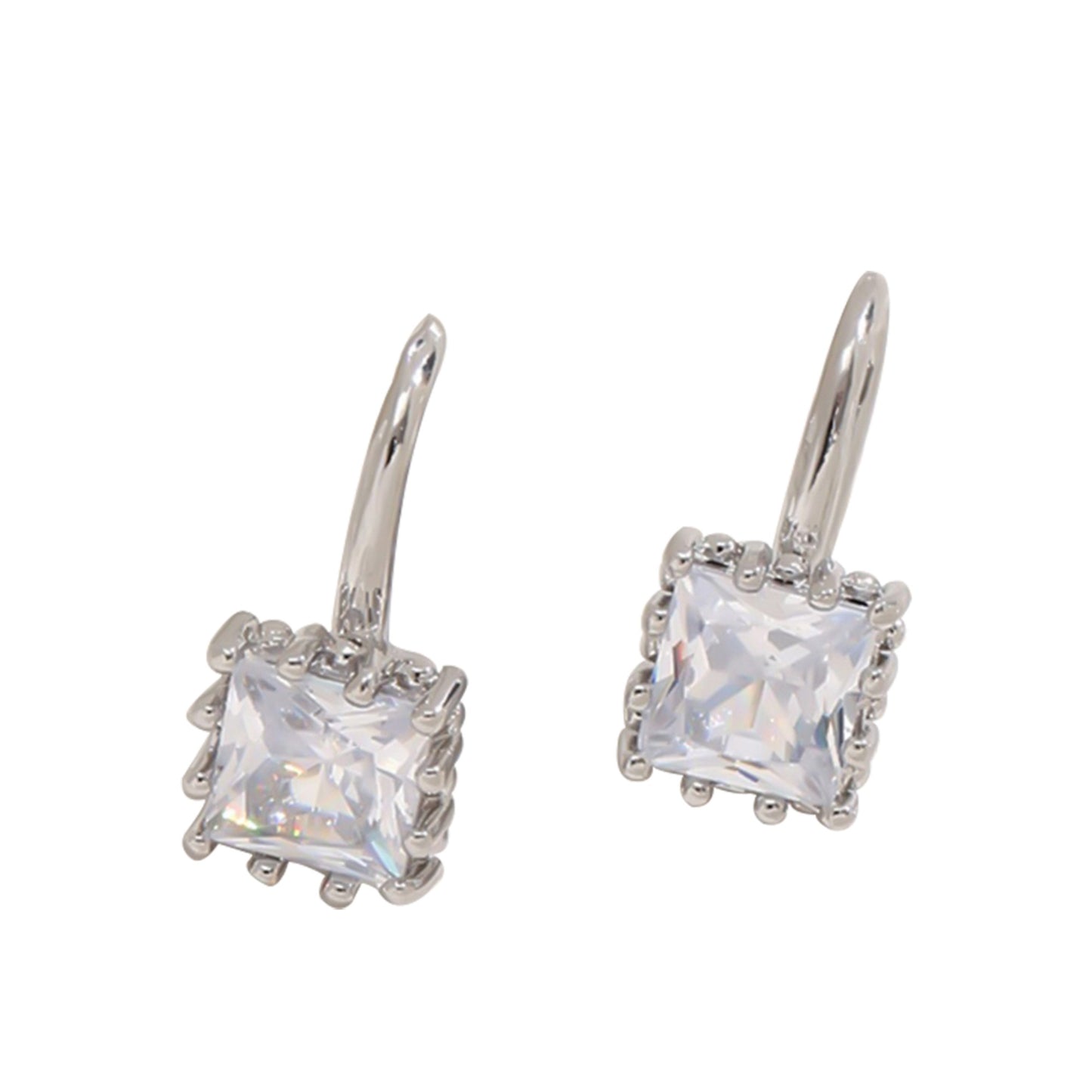 Sparkling Silver Crystal Cubic Zirconia Square Drop Earrings