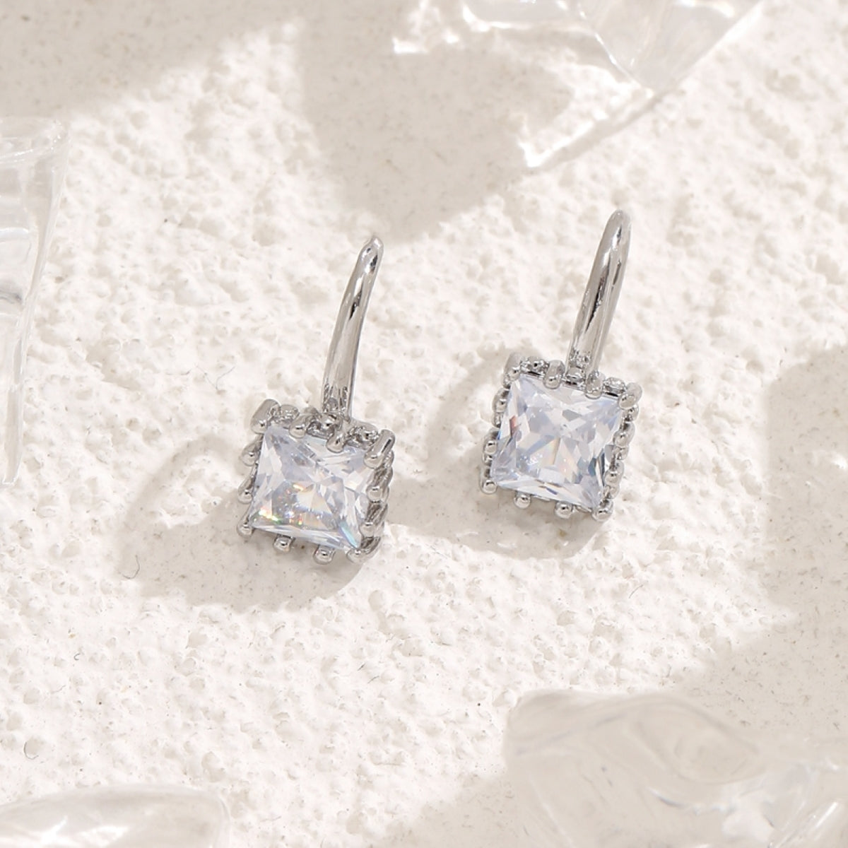 Sparkling Silver Crystal Cubic Zirconia Square Drop Earrings