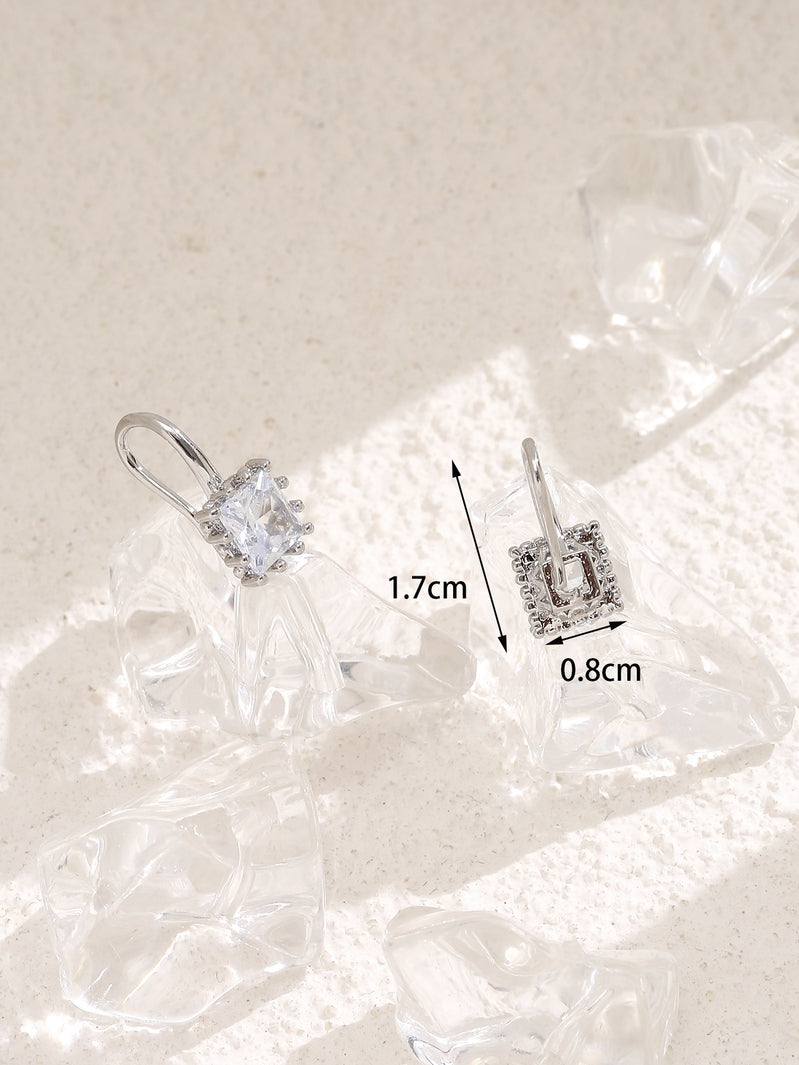 Sparkling Silver Crystal Cubic Zirconia Square Drop Earrings