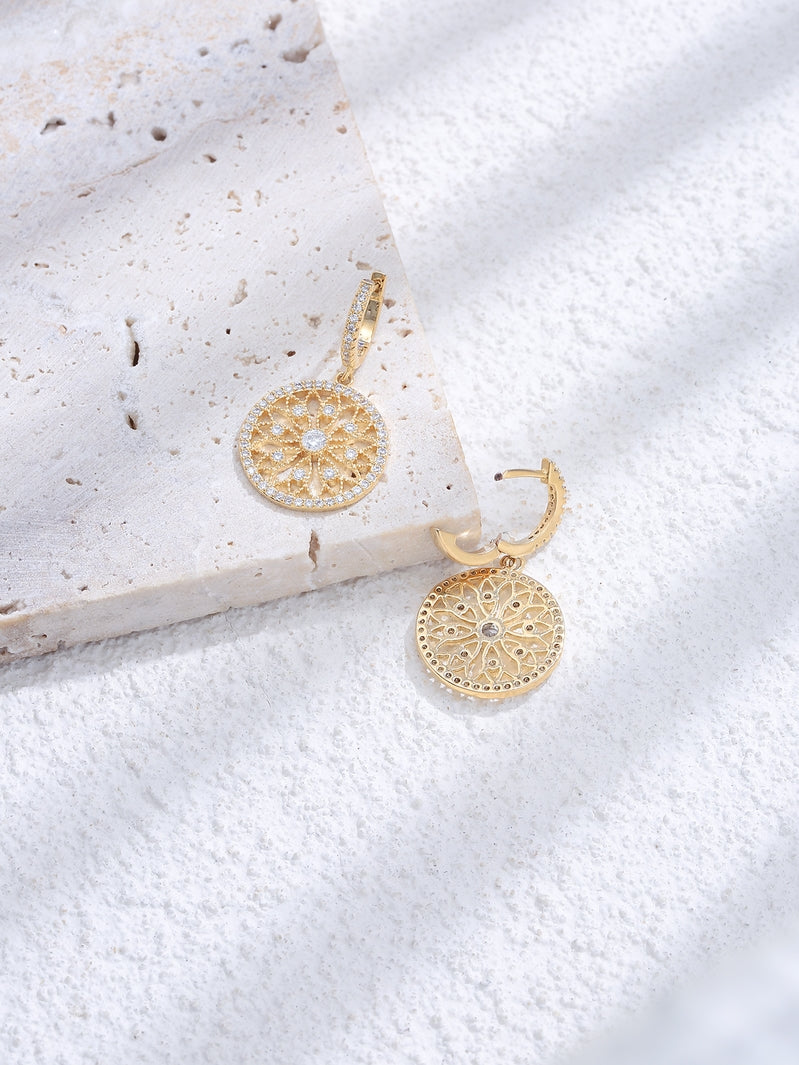 Sparkling Gold Snowflake Cubic Zirconia Gemstones Dangly Earrings