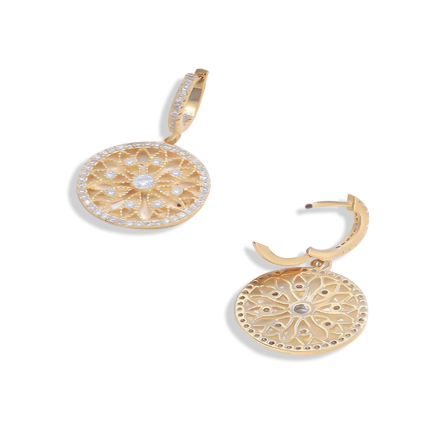 Sparkling Gold Snowflake Cubic Zirconia Gemstones Dangly Earrings