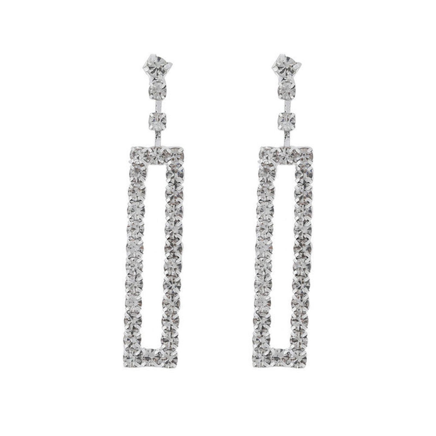 Elegant Sparkling Crystal Rectangle Drop Earrings In Silver Tone