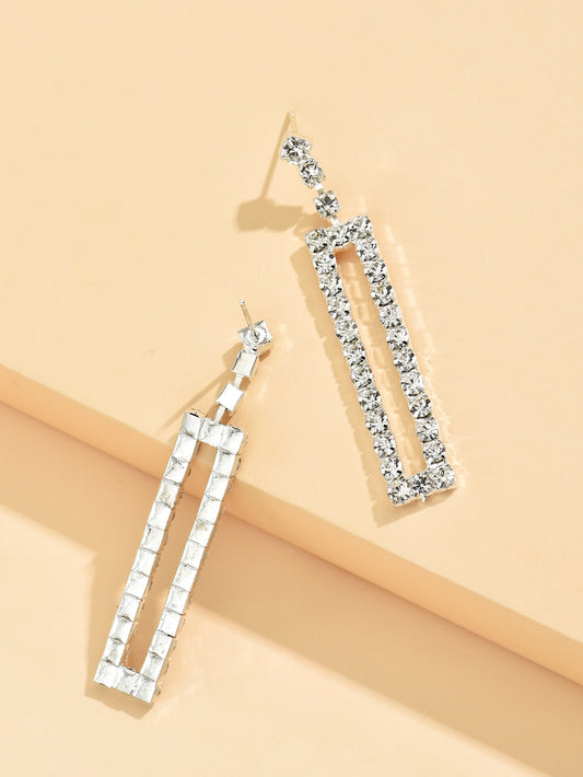 Elegant Sparkling Crystal Rectangle Drop Earrings In Silver Tone