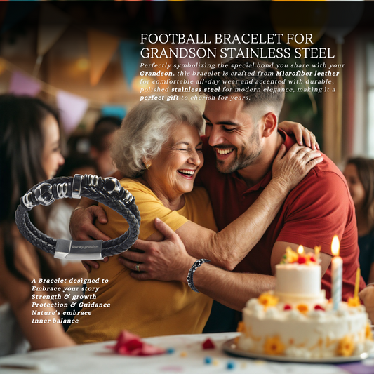 Bracelet For Grandson FootBall Theme Engraved Leather Stainless steel with Personalised Message