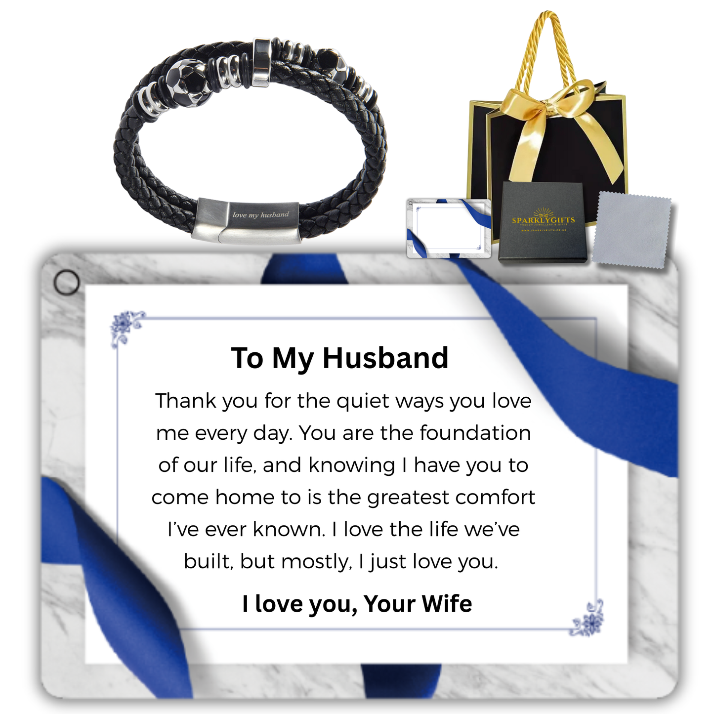 Stainless Steel Leather Bracelet Engraved for Husband Valentine's Day