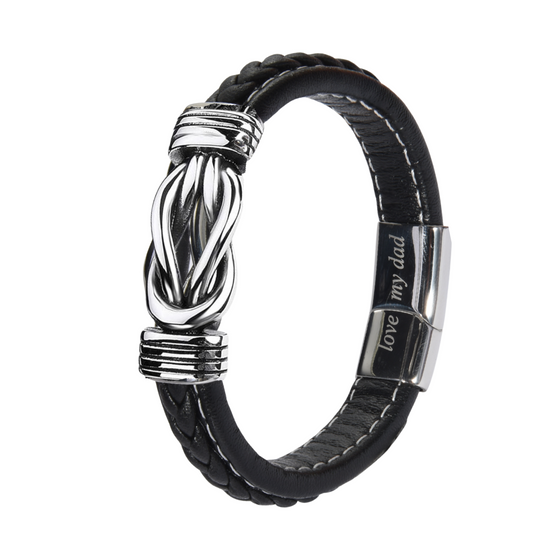Stainless Steel Infinity Bracelet For Dad Engraved Leather with Personalised Message