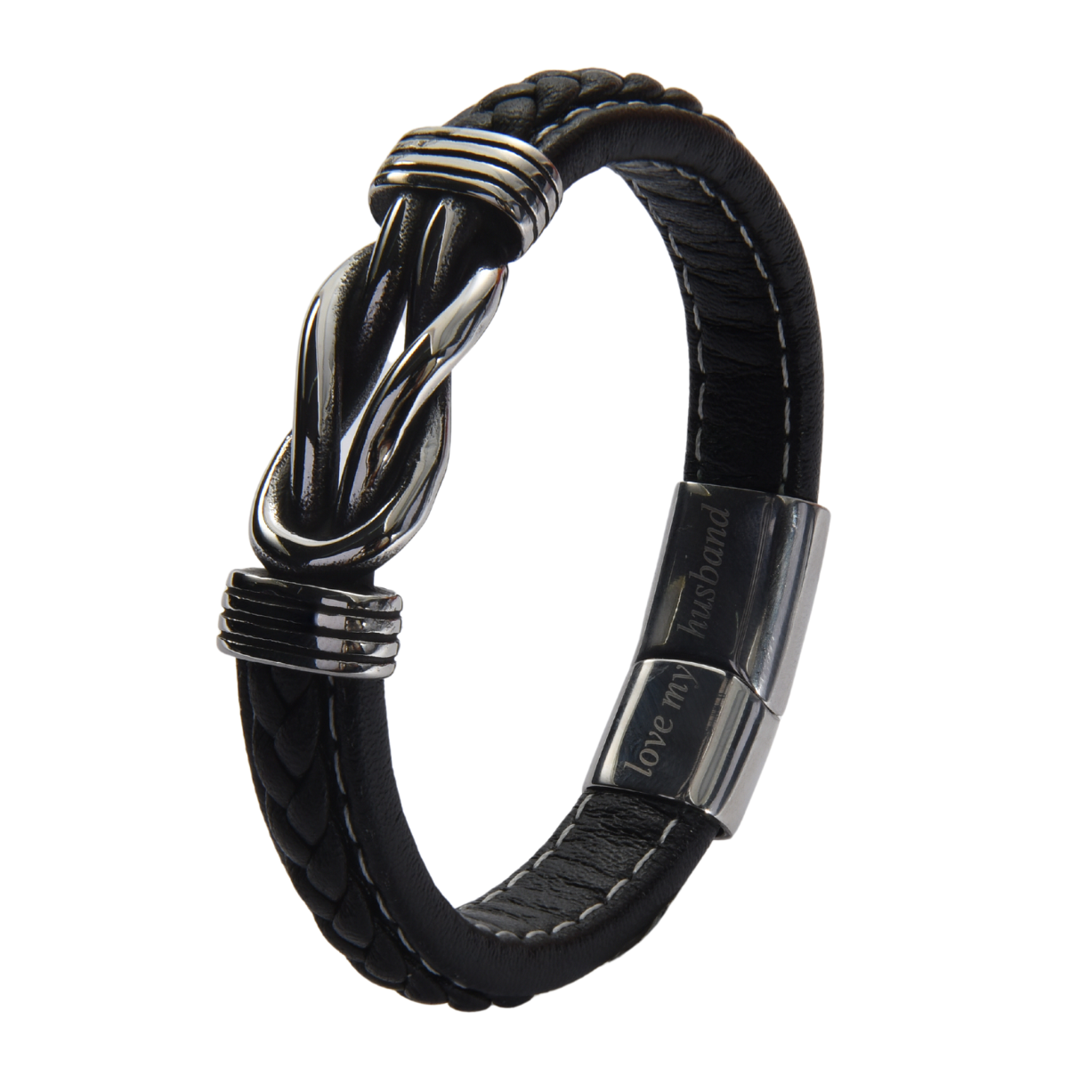 Men’s Genuine Black Leather Football Infinity Tree of Life Bracelet With Love My Husband Engraving Selections
