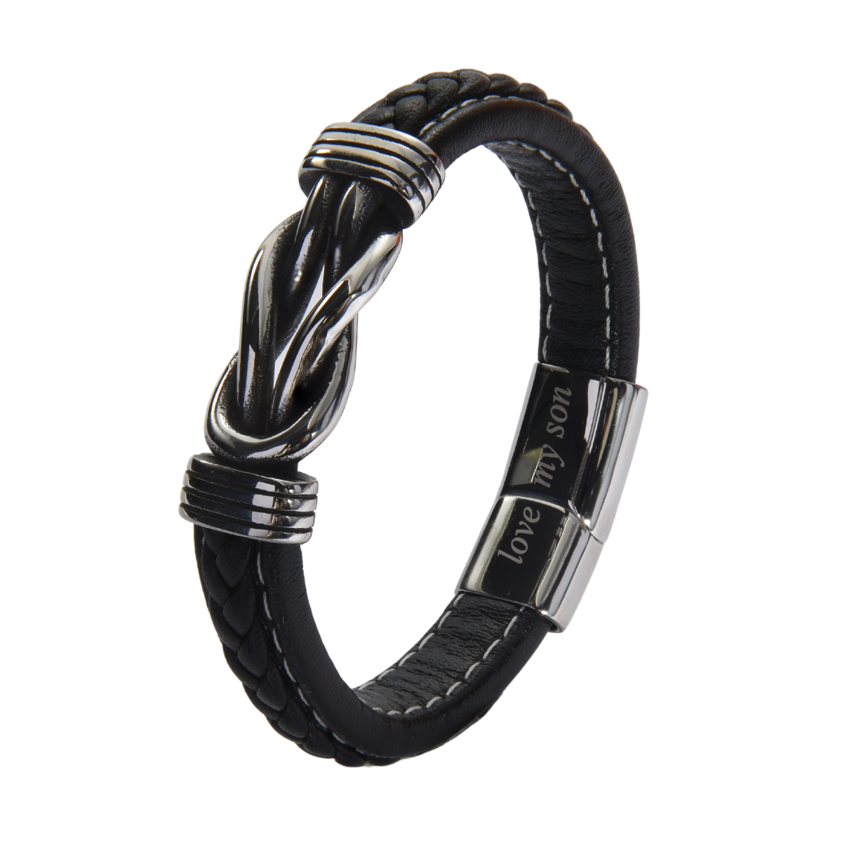 Men’s Genuine Black Leather Football Infinity Tree of Life Bracelet With Love My Son Engraving Selections