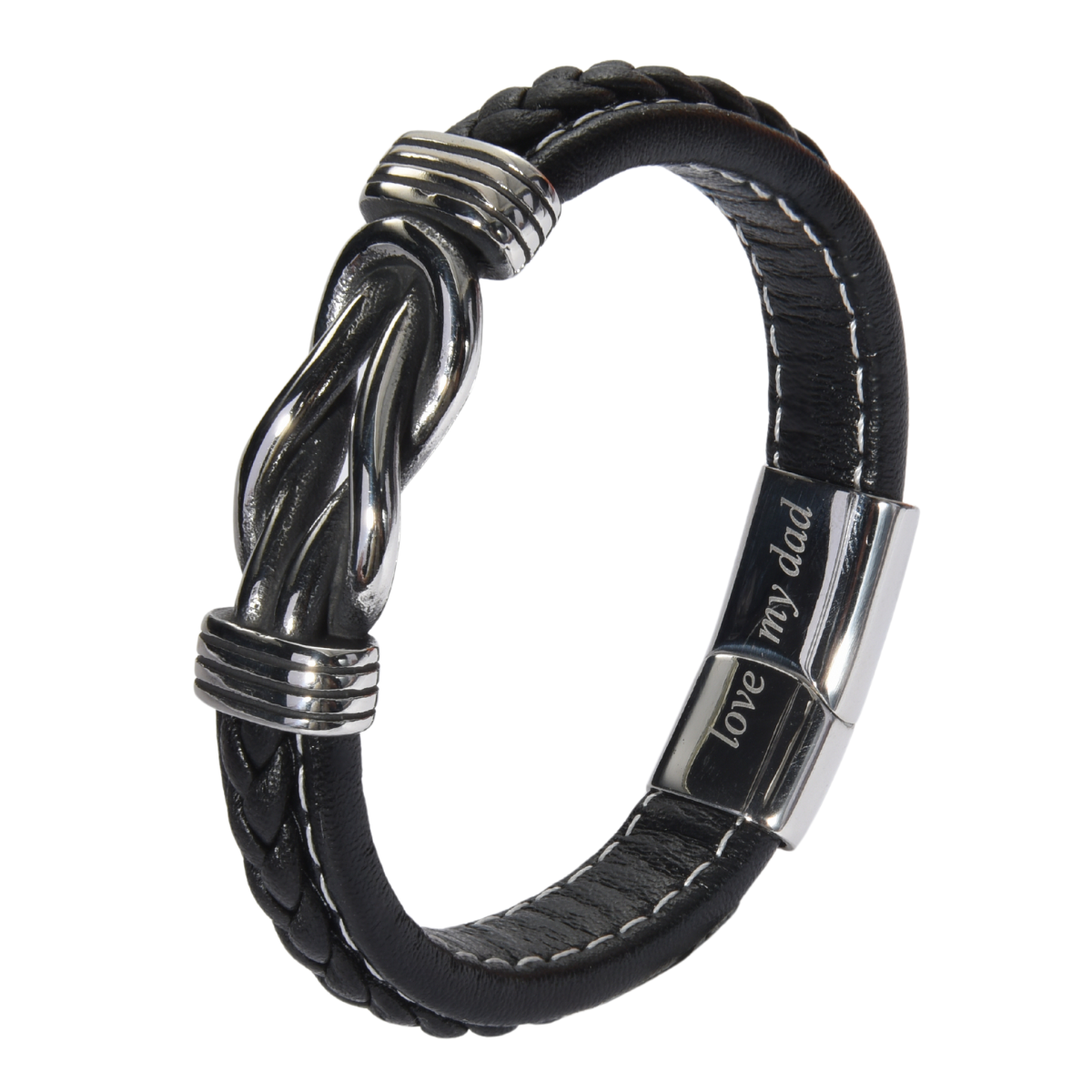 Men’s Genuine Black Leather Football Infinity Tree of Life Bracelet With Dad Engraving Selections