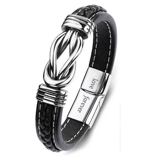 Stainless Steel Infinity Bracelet For Grandad Engraved Leather with Personalised Message