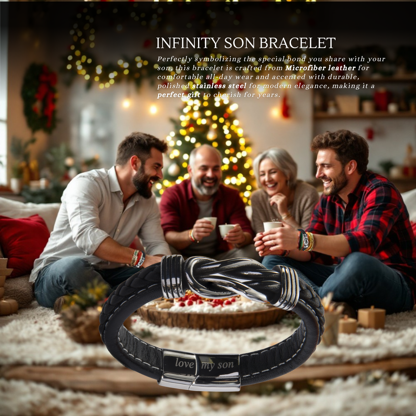Infinity Bracelet For Son Engraved Real Leather Stainless steel with Personalised Message