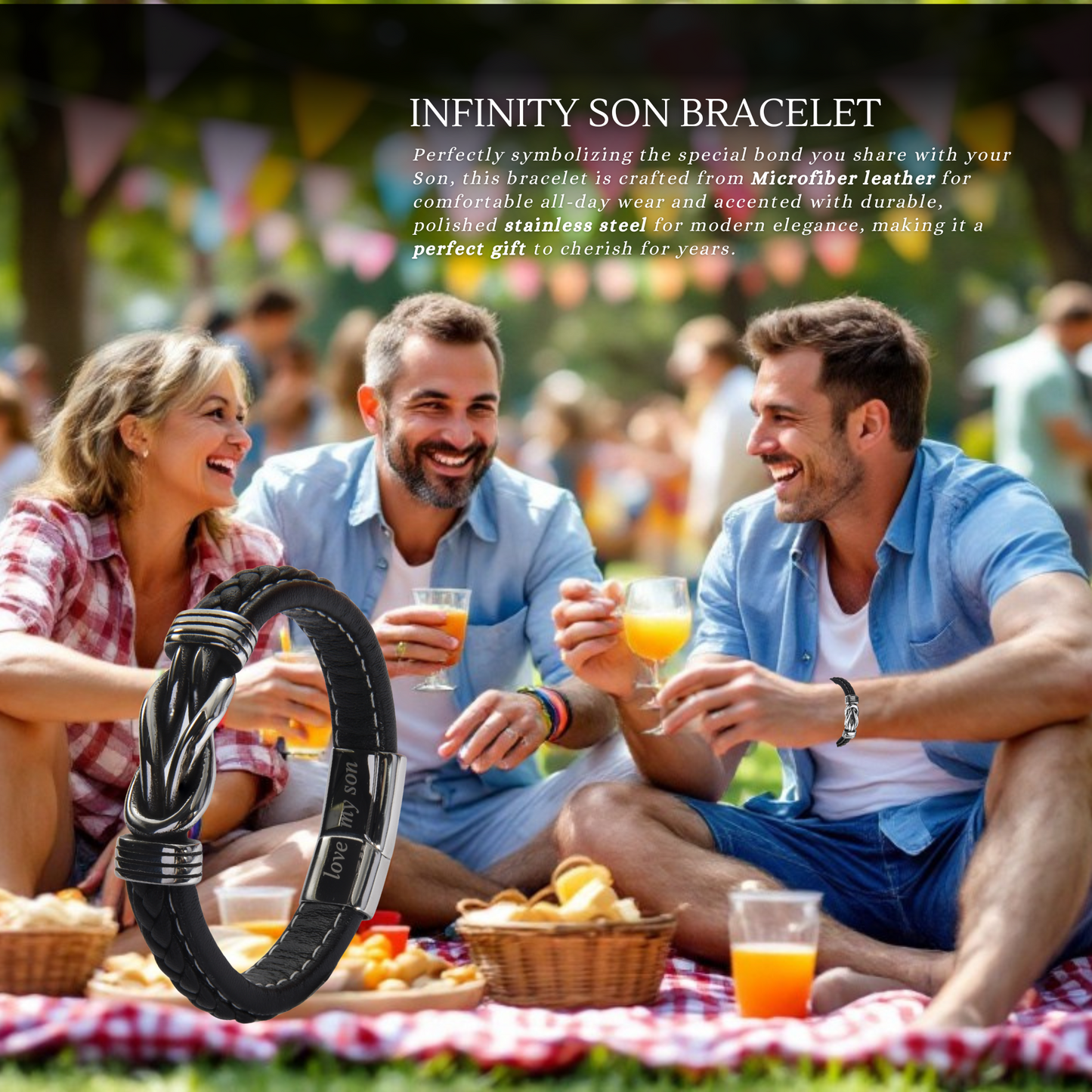 Infinity Bracelet For Son Engraved Real Leather Stainless steel with Personalised Message
