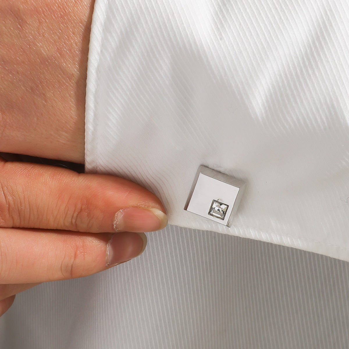 White Gold Plating Square Swarovski Crystal Cufflinks