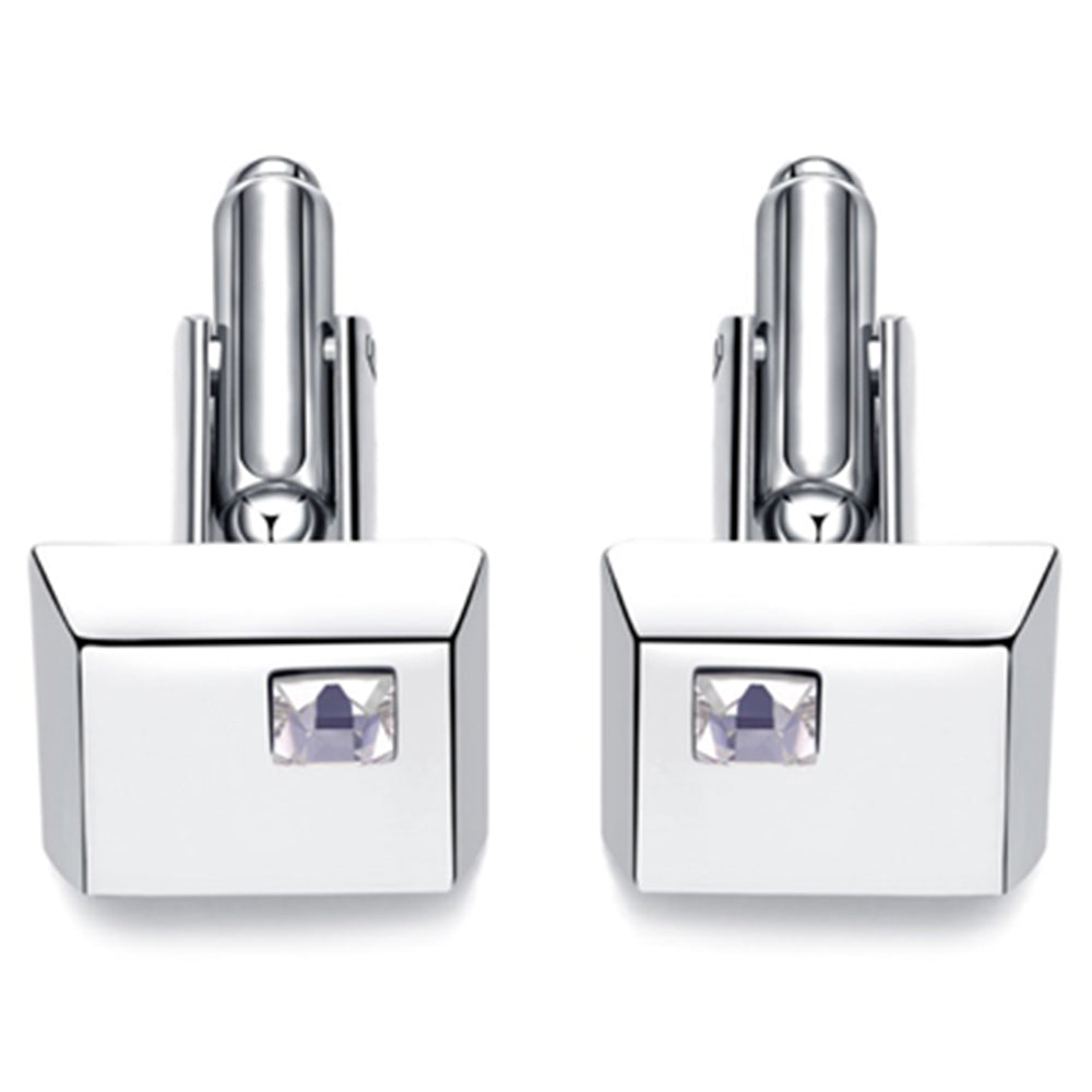 White Gold Plating Square Swarovski Crystal Cufflinks
