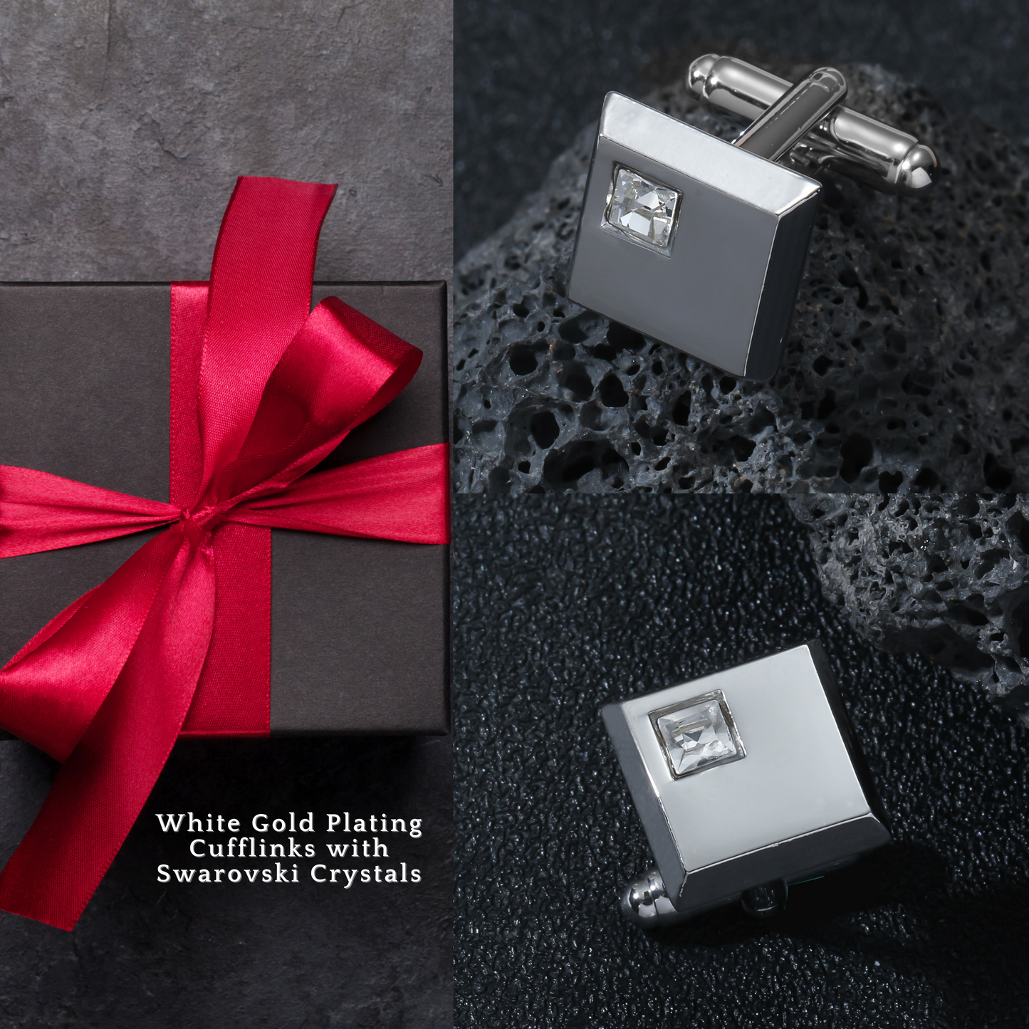 White Gold Plating Square Swarovski Crystal Cufflinks