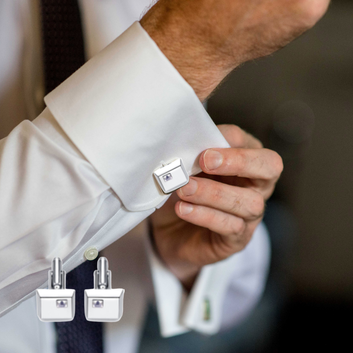 White Gold Plating Square Swarovski Crystal Cufflinks