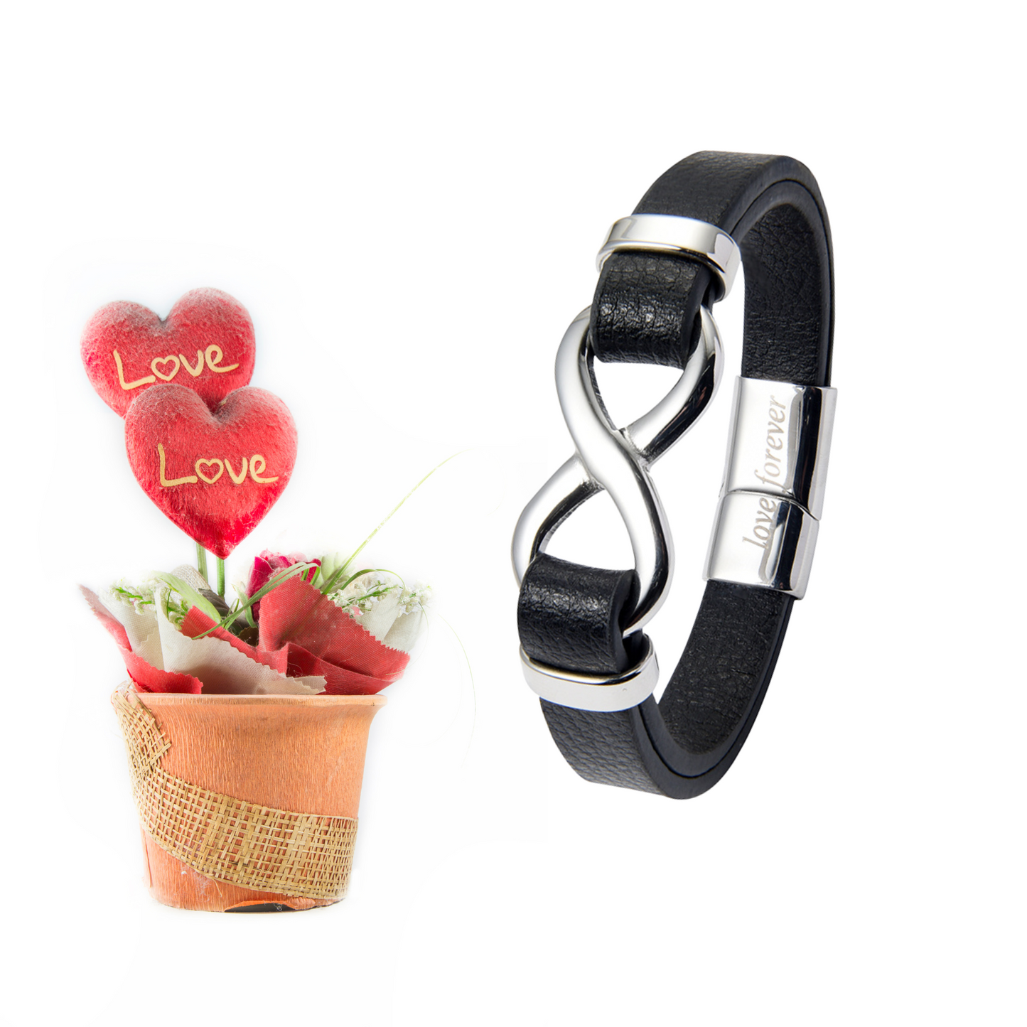 Men’s Stylish Black Leather Stainless Steel Infinity Bracelet