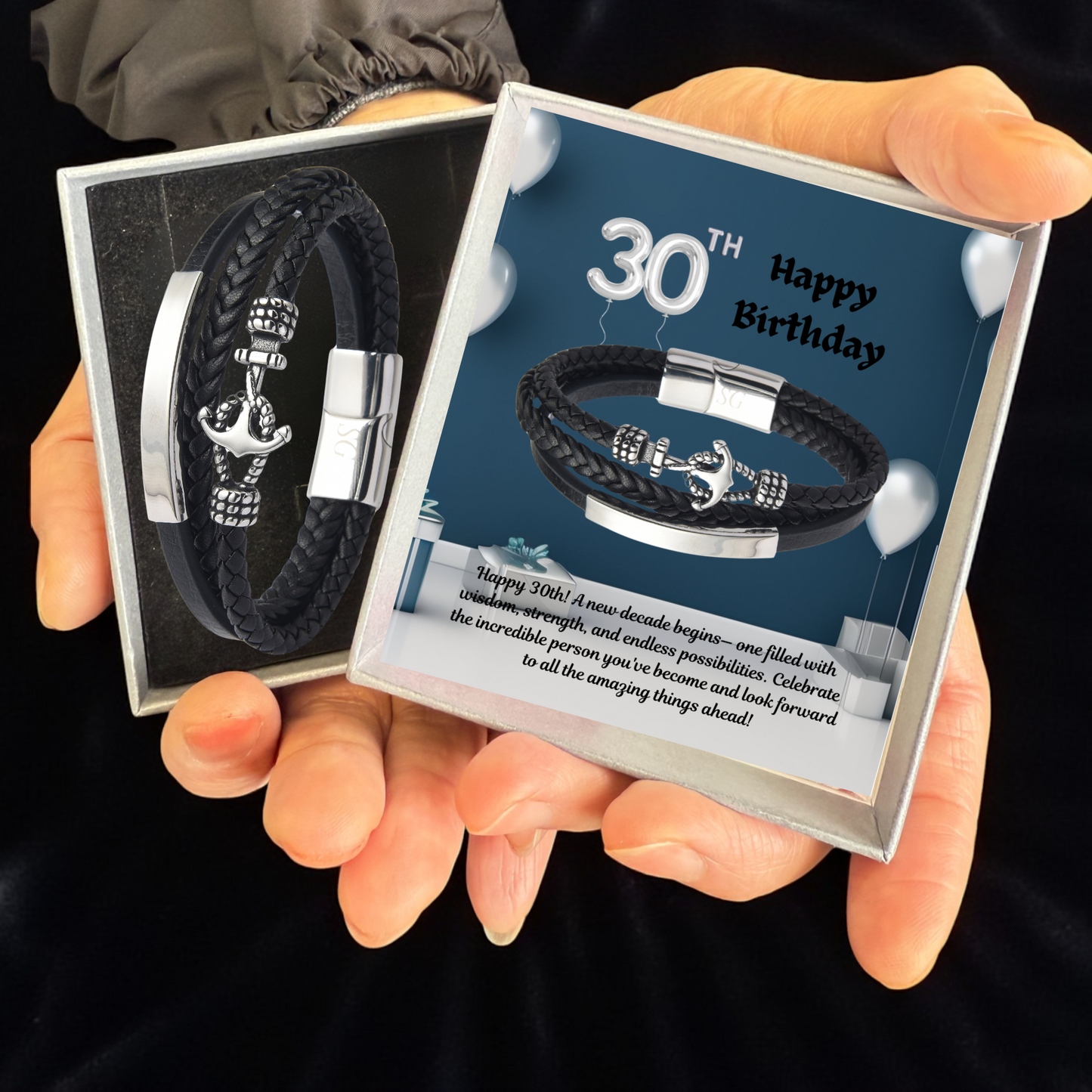 Birthday Gifts for Him 30th 40th 50th 60th 70th 80th 90th 100th Men Birthday Anchor Bracelet Personalised Message