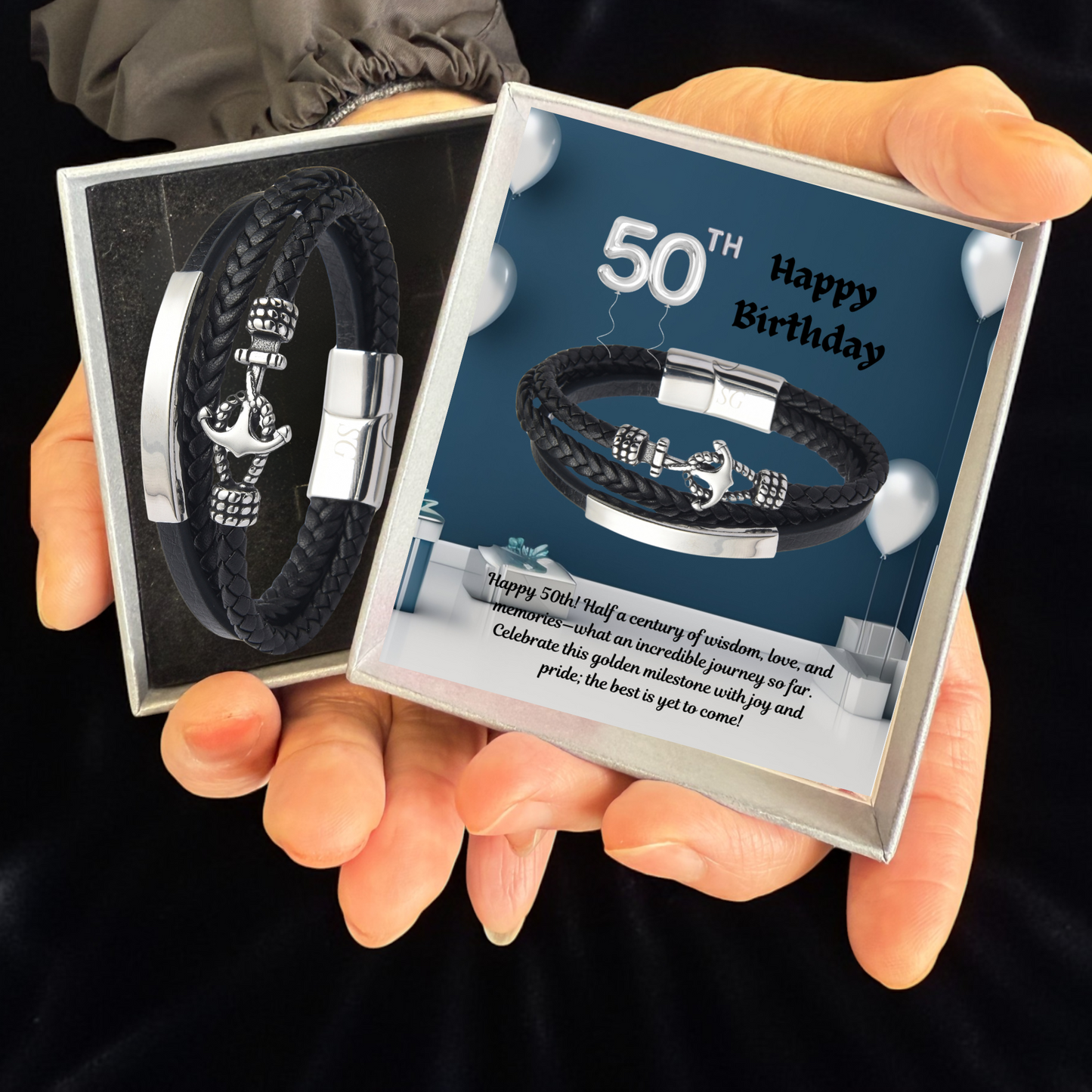 Birthday Gifts for Him 30th 40th 50th 60th 70th 80th 90th 100th Men Birthday Anchor Bracelet Personalised Message