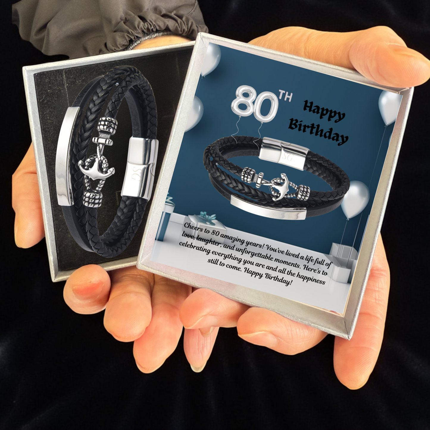 Birthday Gifts for Him 30th 40th 50th 60th 70th 80th 90th 100th Men Birthday Anchor Bracelet Personalised Message