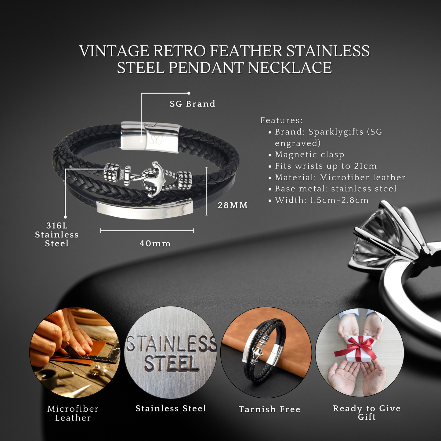 Birthday Gifts for Him 30th 40th 50th 60th 70th 80th 90th 100th Men Birthday Anchor Bracelet Personalised Message