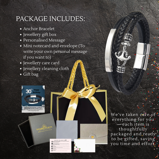 Birthday Gifts for Him 30th 40th 50th 60th 70th 80th 90th 100th Men Birthday Anchor Bracelet Personalised Message