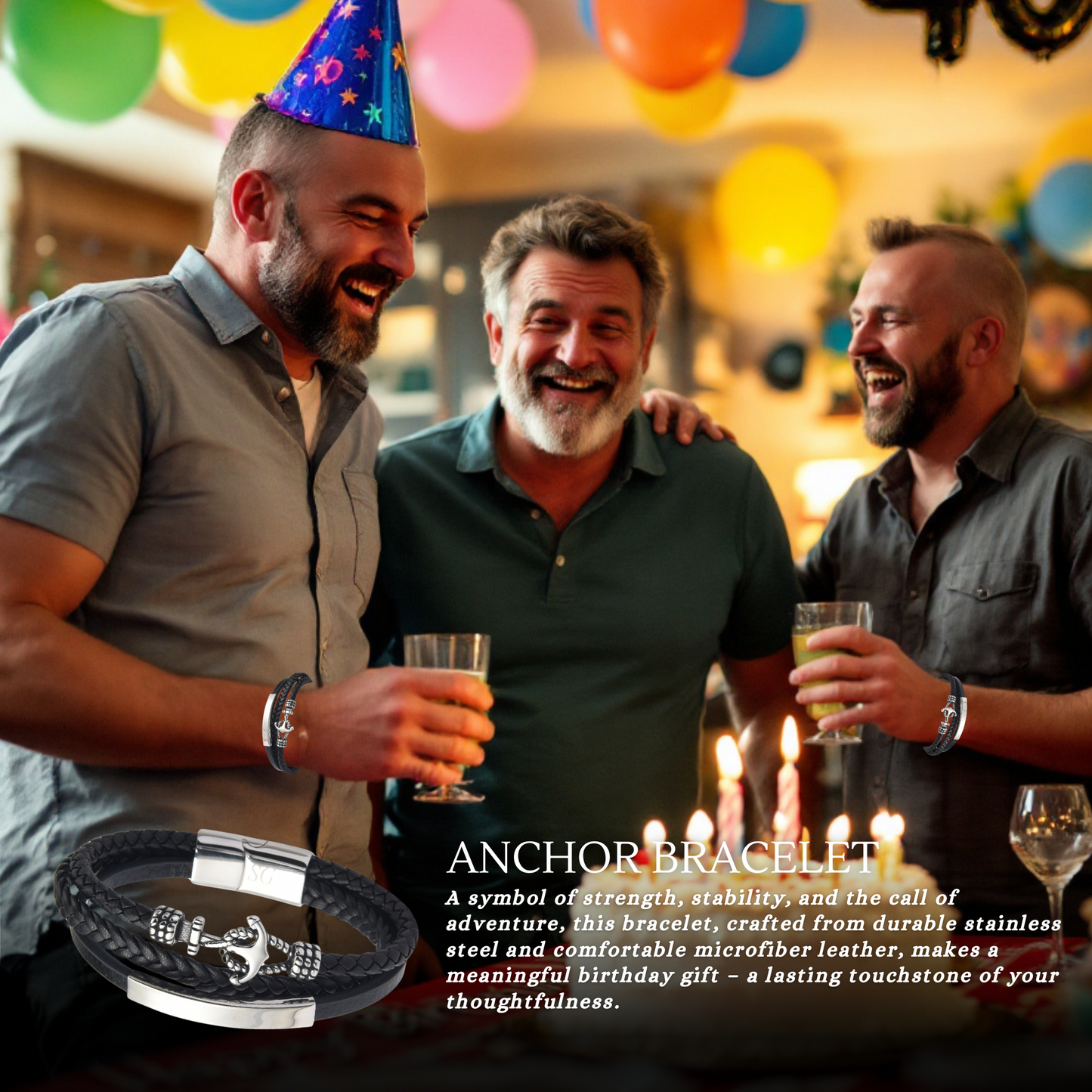 Birthday Gifts for Him 30th 40th 50th 60th 70th 80th 90th 100th Men Birthday Anchor Bracelet Personalised Message
