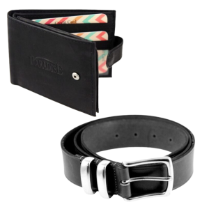 Father's Day Genuine Leather Wallet and Belt Set in Black