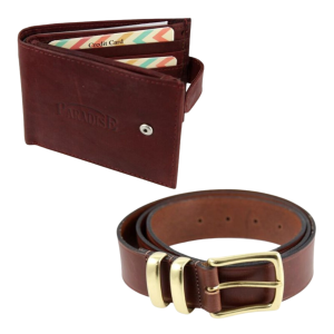 Father's Day Genuine Leather Wallet and Belt Set in Brown