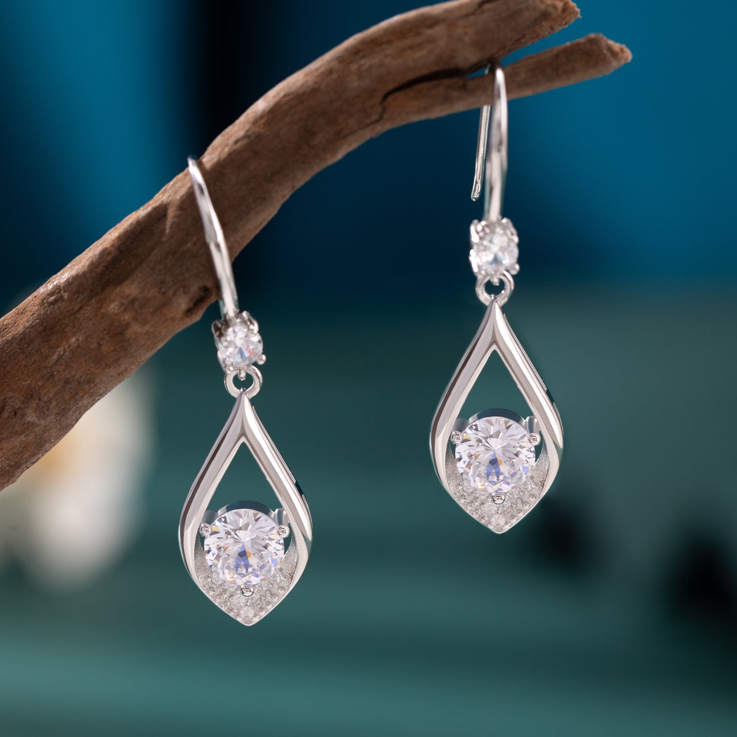 Raindrop Silver Plated Hook Drop Earrings